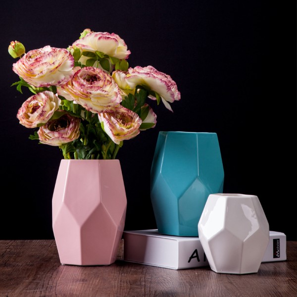 Ceramic creative simple modern diamond vase pink b...